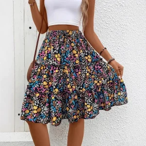 Boho Floral Mini Skirt with Tiered Ruffles - Summer Beach Ready