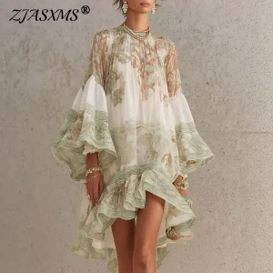 Boho Print Mini Dress with Flare Sleeves - Beach Holiday & Summer Party Ready