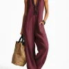 Boho Cotton Linen Wide-Leg Jumpsuit – V-Neck Sleeveless – Summer Ready