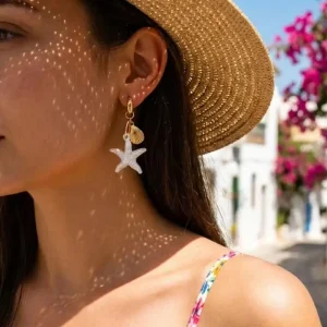 Starfish Dangle Earrings - Gold-Tone Beach Statement Jewelry for Summer