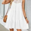 Sunlit Hollow Out Lace Mini Dress – Beach Holiday & Resort Ready