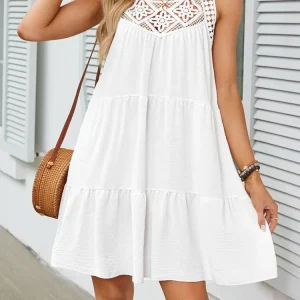 Sunlit Hollow Out Lace Mini Dress - Beach Holiday & Resort Ready