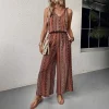 Boho Striped Wide Leg Jumpsuit – V Neck Elastic Waist & Pockets for Summer