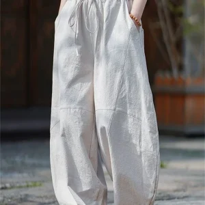 Retro Cotton Linen Wide-Leg Lantern Pants - Beach & Boho Ready