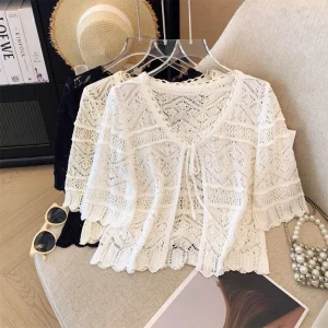 Sunlit Crochet Lace Up Cardigan for Beach Days & Resort Escapes