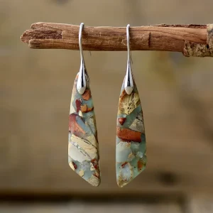 Bohemian Natural Stone Geometric Pendant Earrings - Vintage Artisan Jewelry for Americana & Festival Style