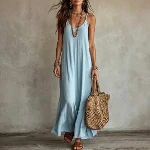Backless Spaghetti Strap Maxi Dress for Beach Holiday & Resort