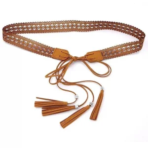 Woven Leather Belt - Hollow Bowknot Waist Accent for Boho Dresses & Vintage Styling