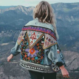 Vintage Floral Embroidered Denim Jacket – Festival, Night Out & Everyday Boho Style