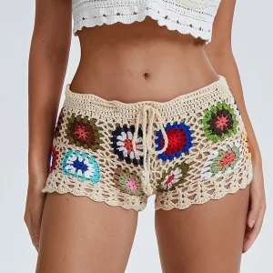 Boho Crochet Knit Shorts - Hollow Out Drawstring - Beach & Summer Styling