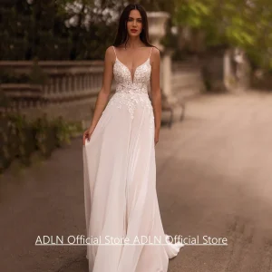 Boho Chiffon Wedding Dress with Sequined Appliqué & Spaghetti Straps - Beach Bridal & Destination Wedding Ready