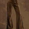 Boho Suede Fringe Flare Pants – Vintage Western Style