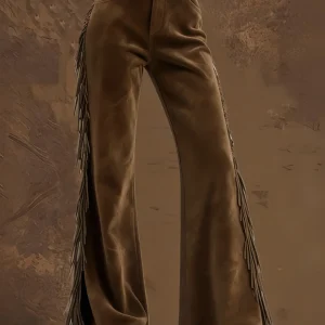 Boho Suede Fringe Flare Pants - Vintage Western Style