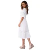 Boho Floral Lace Midi Dress – V Neck Ruffles for Vacation & Summer Weddings
