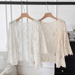 Seabreeze Crochet Shrug Cardigan with Floral Openwork for Beach & Vacation Layering