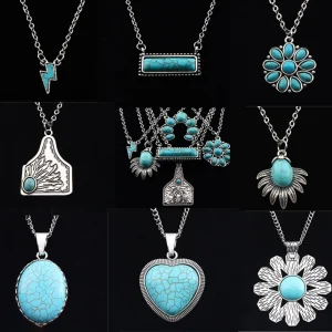 Western Turquoise Bar Pendant Necklace - Cowgirl & Boho Statement Style