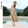 Bohemian Printed Slip Maxi Dress with Retro Patchwork for Resort Getaways and Summer Days