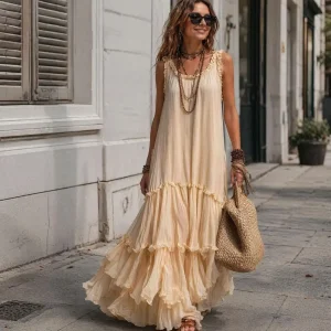 Sunlit Ruffle Tiered Maxi Dress - Beach Vacation & Boho Summer Style