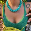 Chunky Turquoise Oval Beaded Necklace – Beach Party & Vacation Statement Jewelry