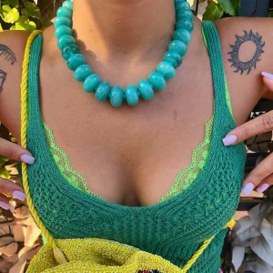 Chunky Turquoise Oval Beaded Necklace - Beach Party & Vacation Statement Jewelry