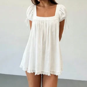 Boho Puff Sleeve Mini Dress - Square Neck - Summer Ready