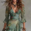 Boho Floral Wrap Maxi Dress with Bell Sleeves – Vacation & Party Ready