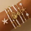 Bohemian Shell & Starfish Pearl Stacked Bracelets – Beach Vacation Vintage Style
