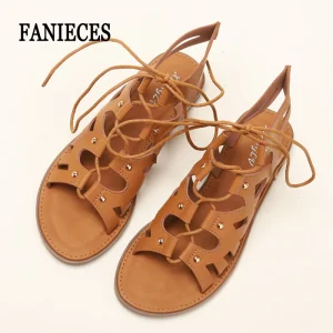 Cross-Tie Gladiator Sandals - Roman Hollow Ankle Boots for Beach & Festival