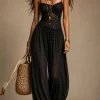 Hollow Out Backless Jumpsuit – Spaghetti Strap – Summer Beach & Holiday Ready