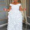 Plus Size Off Shoulder Maxi Dress with Patchwork Detail – Wedding Guest & Autumn Elegance
