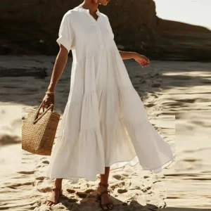 Plus Size Boho Maxi Dress with V Neck - Resort & Party Ready