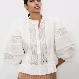 Boho Puff Sleeve Blouse with Floral Embroidery & Cotton Rayon – Vacation, Brunch & Romantic Summer Style