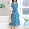 Boho Printed Cotton Blend Dress with O-Neck & Waist Sash – Graduation & Summer Brunch Ready