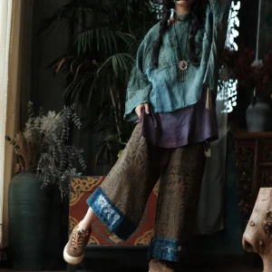 Vintage Patchwork Wide-Leg Cotton Linen Pants - Spring Boho Ready