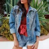 Midnight Fringe Denim Jacket with Embroidered Details – Festival & Western Boho Essential