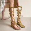 Suede-Inspired Cutout Knee-High Gladiator Sandals – Western Beach Festival Style