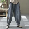 Boho Embroidered Harem Jeans – High Waist Relaxed Denim Pants for Everyday & Travel Style
