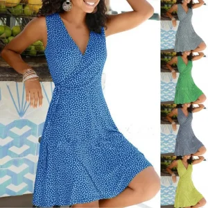 Boho Floral Wrap Midi Dress with Swing A Line - Brunch & Summer Ready