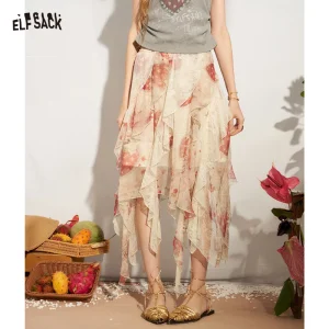 Floral Ruffle Asymmetrical Maxi Skirt - Summer Vacation Boho