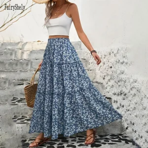 Floral Pleated Maxi Skirt with Lace-Up Waist - Office & Weekend Ready