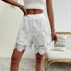 Boho Lace Crochet Shorts - Elastic Waist - Beach & Resort Style