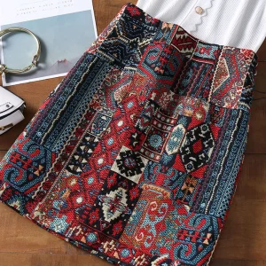Boho Embroidered Mini Skirt with Geometric Pattern - Autumn Ready