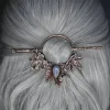 Retro Moonstone Viking Hair Stick with Maple Leaf Detail for Bohemian Weddings & Everyday Elegance