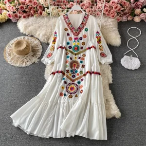 Boho Embroidered Dresses with Floral Embroidery - Beach & Holiday Ready
