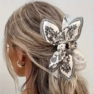 Paisley Bow Hair Claw with Artisan Cashew Silhouette