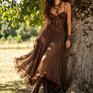 Lace Trim Backless Slip Maxi Dress - Beach Holiday Elegance