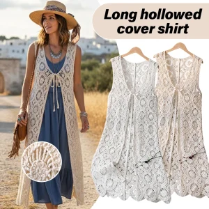 Sunflower Crochet Long Vest - Beach Holiday Layer