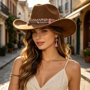 Vintage Western Cowboy Hat with Wide Brim - Boho Festival & Travel Style