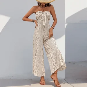 Floral Cotton Rayon Strapless Jumpsuit - Beach & Summer Getaway Boho One Piece