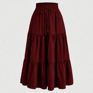 Boho A-Line Midi Skirt with Easy Stretch Waist - Resort & Everyday Ready